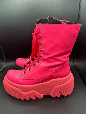 Club Exx Pink Platform Combat Boots - Women's Chunky Lace-Up Boots